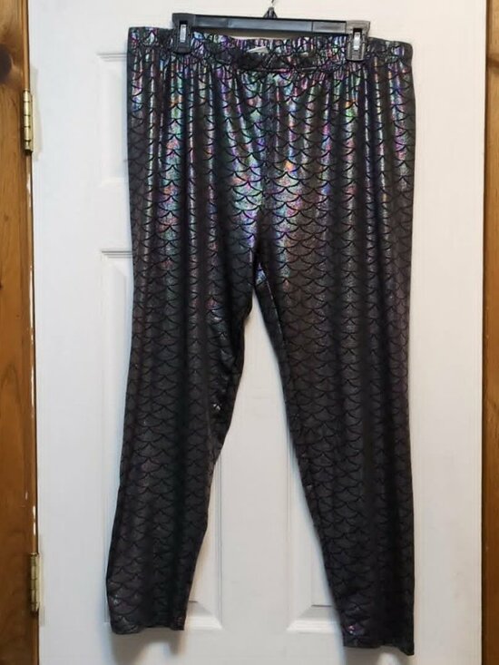 Unbranded Pants - Holographic Foil Printed Leggings Sz 4X Mermaid Fish Scale Prism Irridescent